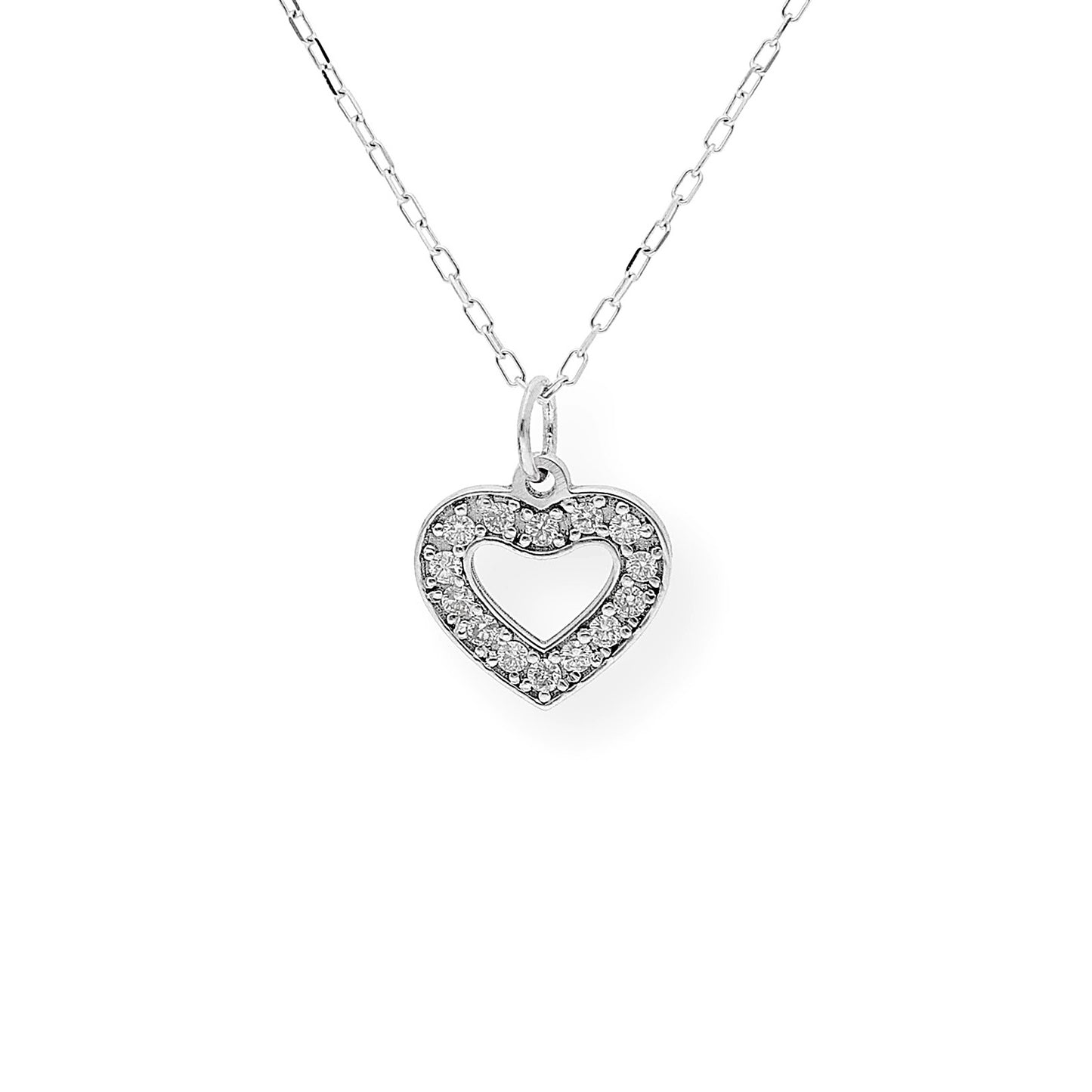 Collar con Colgante de Corazón en Oro Blanco y Diamantes