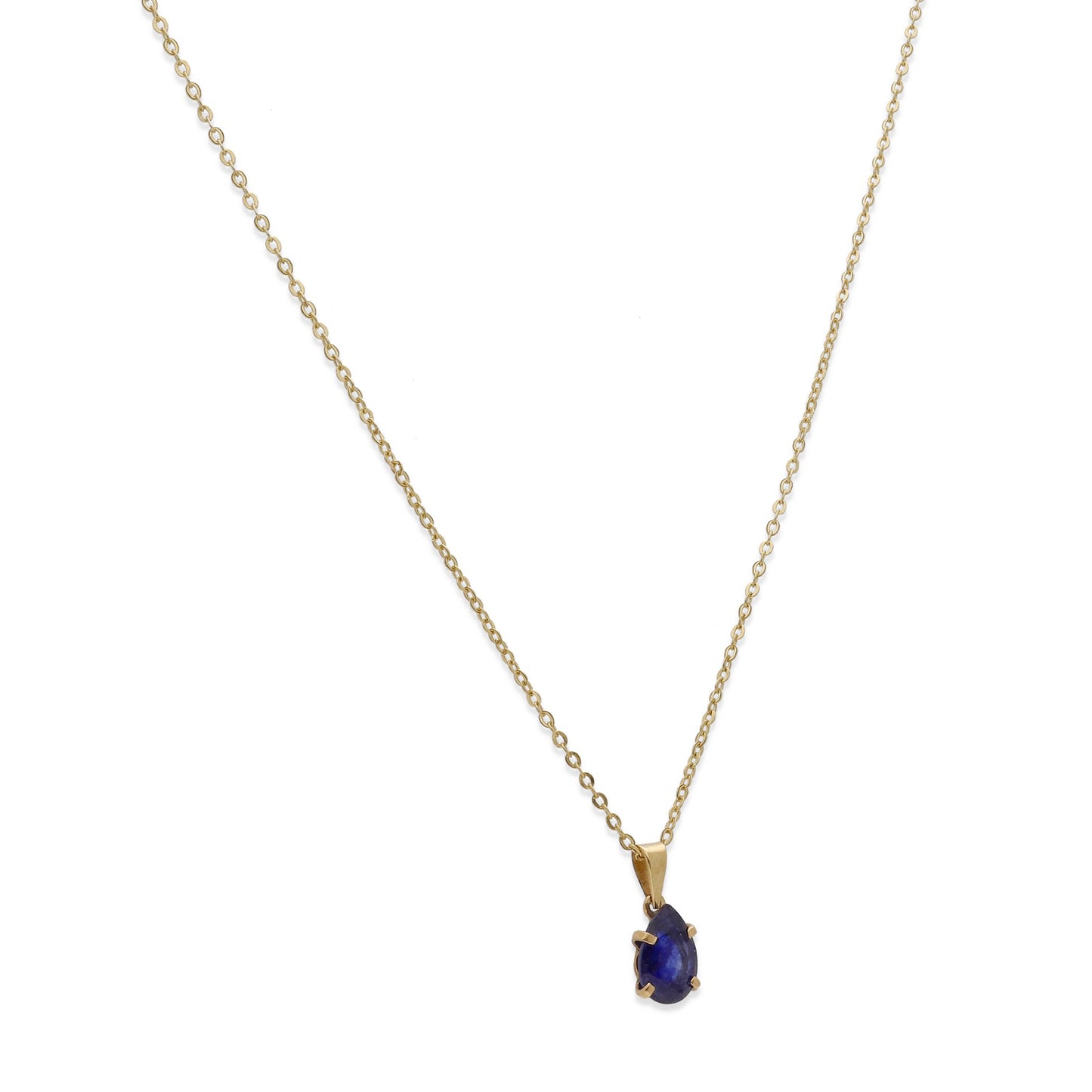 Collar Drop en Oro de Ley 18K con Colgante de Zafiro en corte Pera