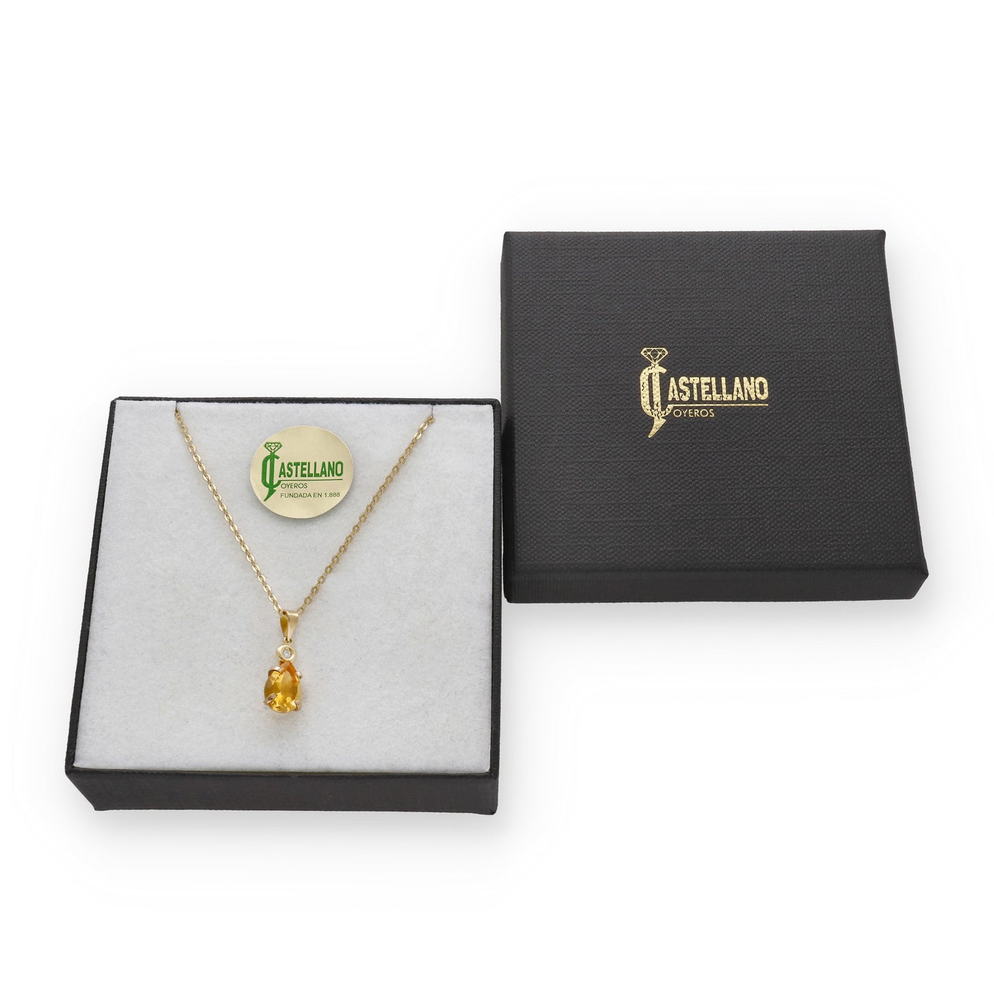 Collar con Colgante Solara en Oro de Ley 18K con Diamante y Cuarzo Citrino