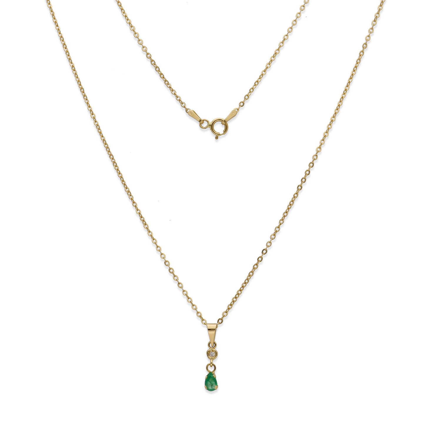 Collar con Colgante Stilla en Oro de Ley 18K con Diamante y Esmeralda