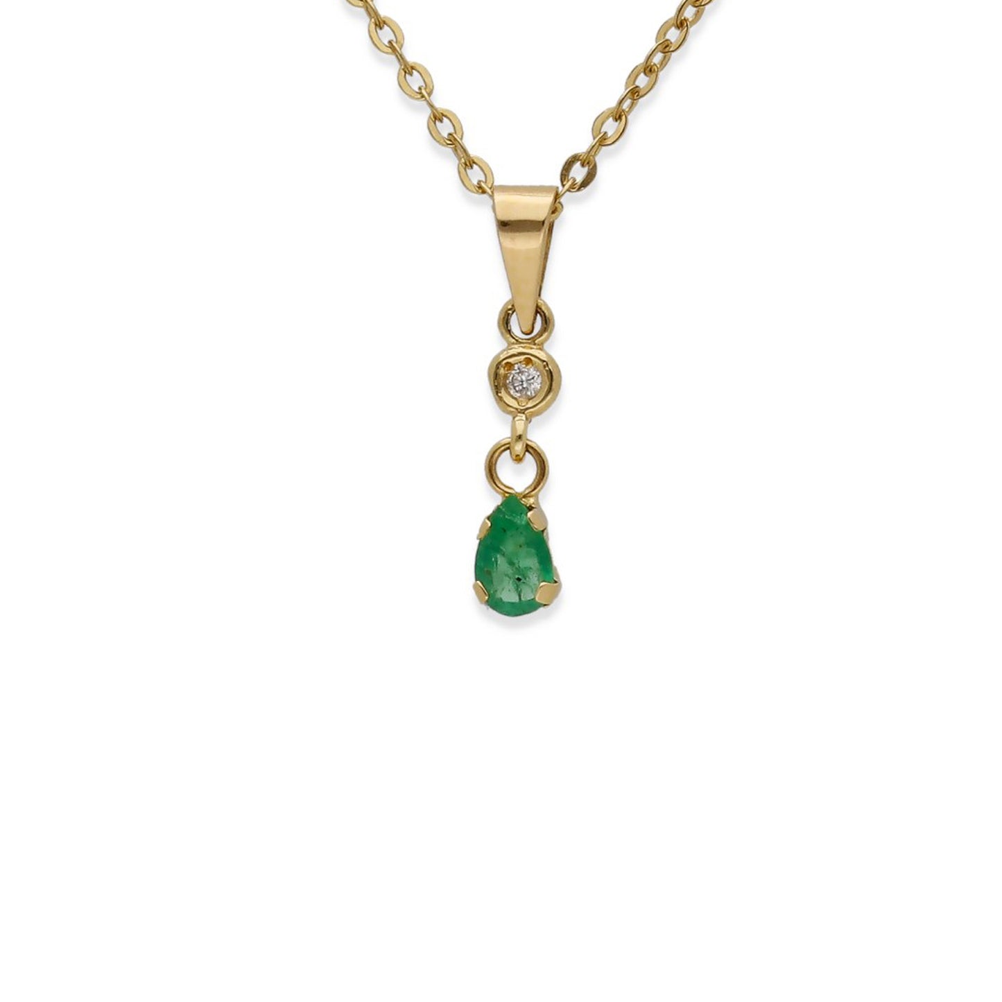 Collar con Colgante Stilla en Oro de Ley 18K con Diamante y Esmeralda