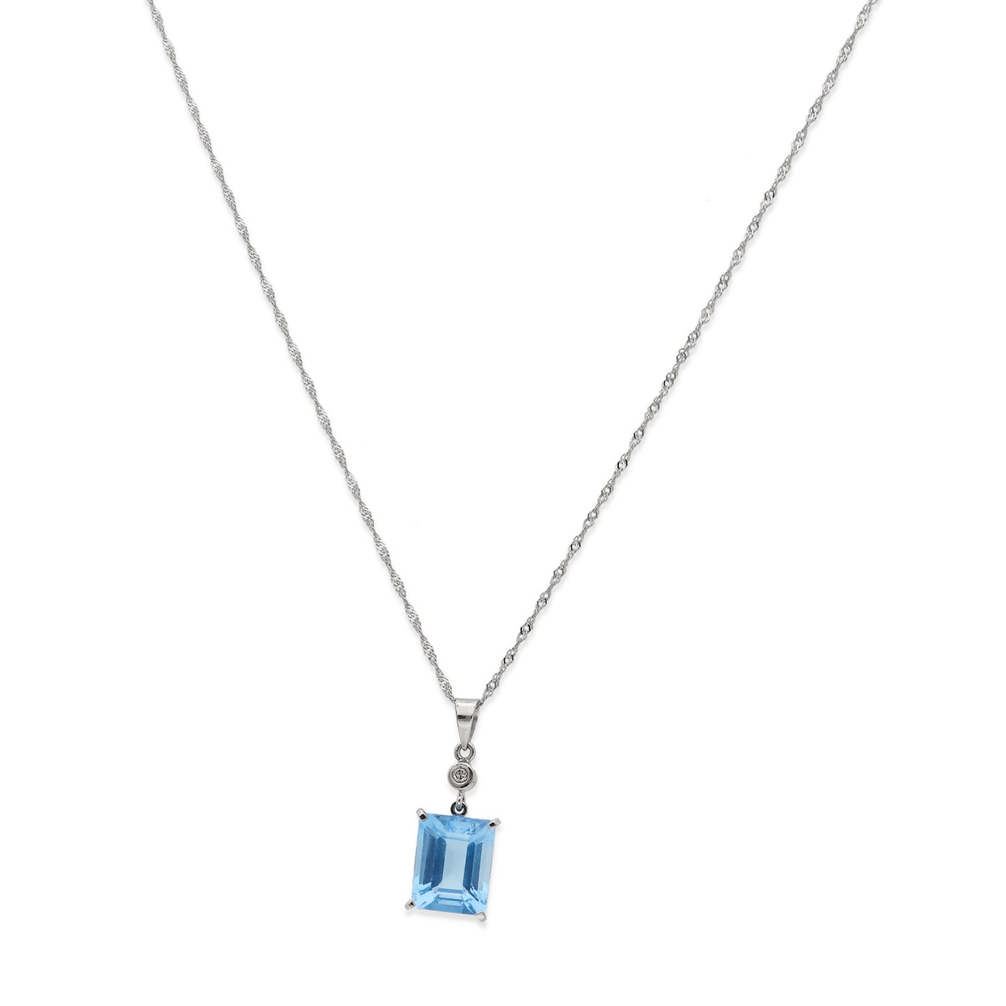 Collar con Colgante Blue Moon en Oro Blanco 18K con Diamante y Topacio Azul