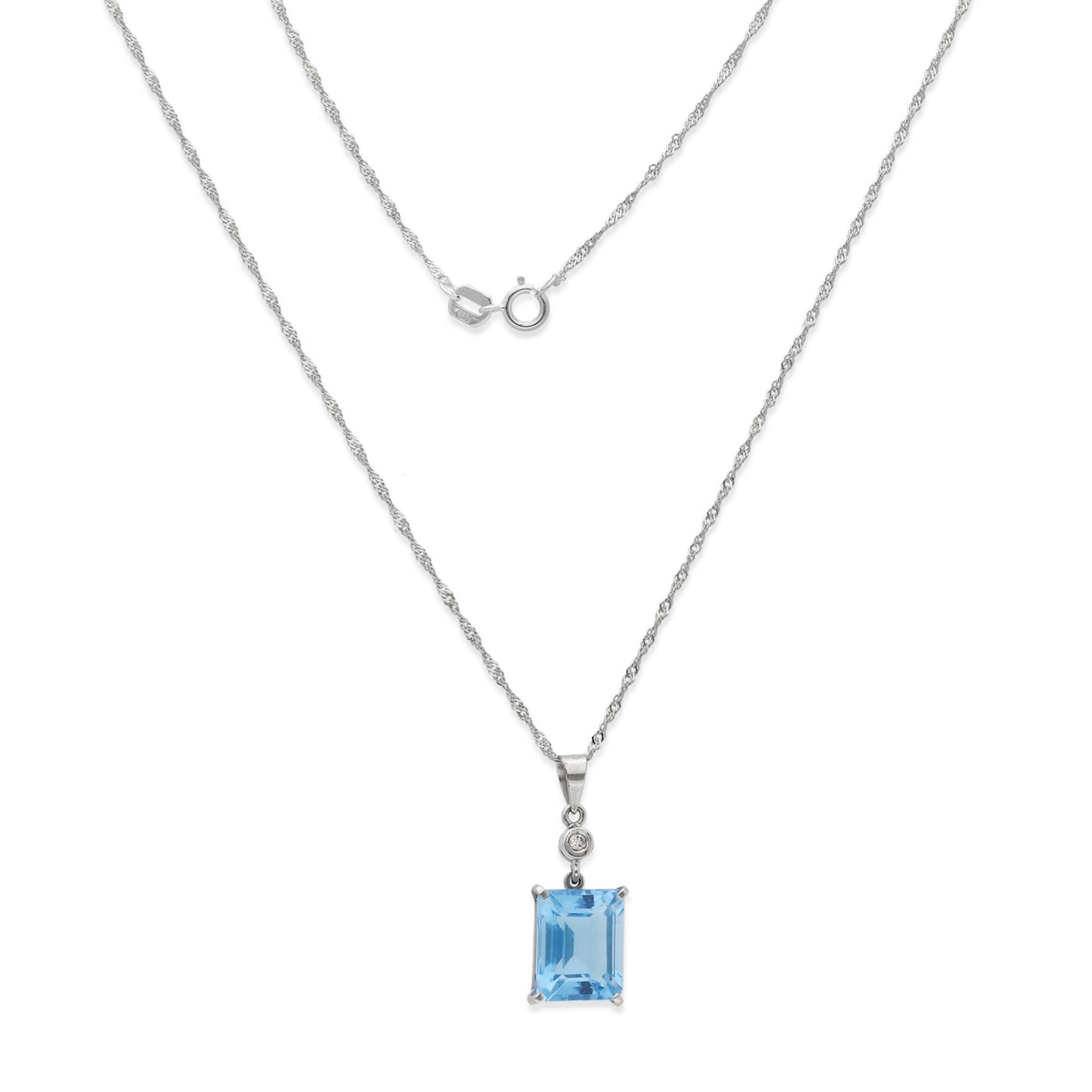 Collar con Colgante Blue Moon en Oro Blanco 18K con Diamante y Topacio Azul