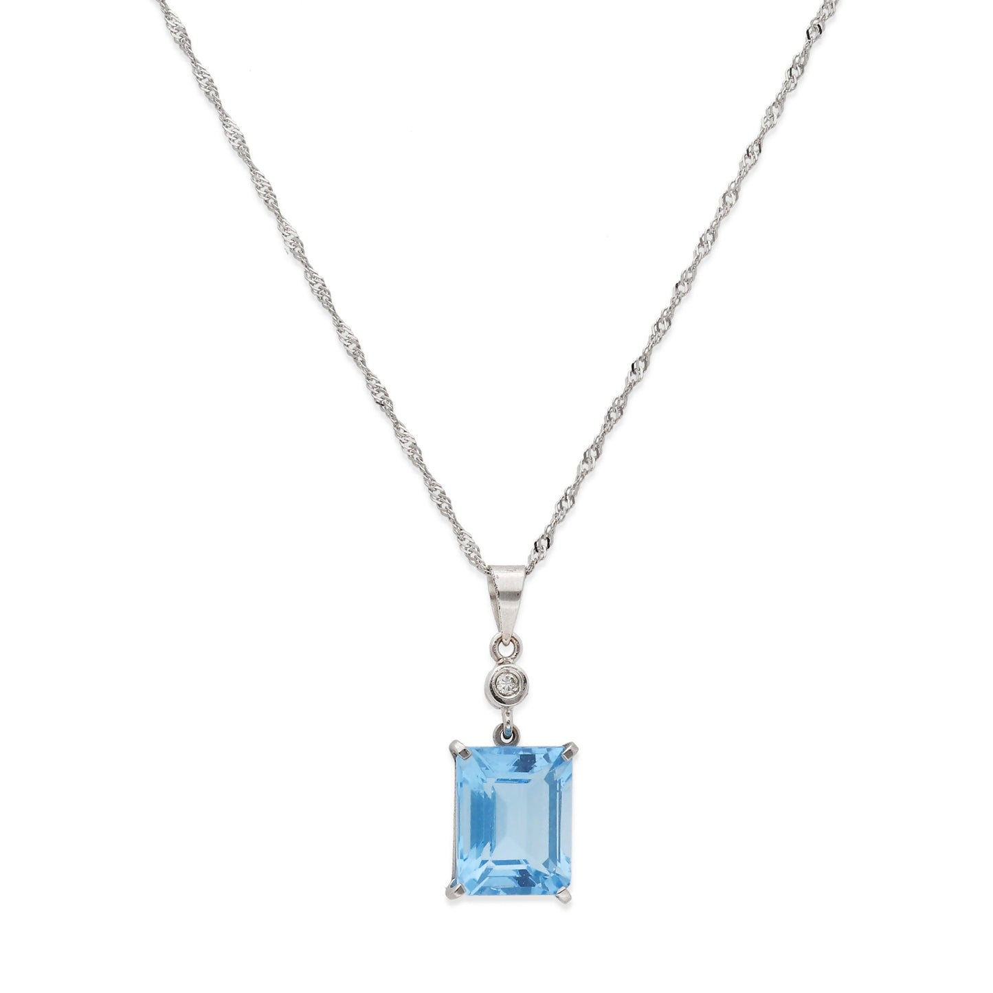 Collar con Colgante Blue Moon en Oro Blanco 18K con Diamante y Topacio Azul