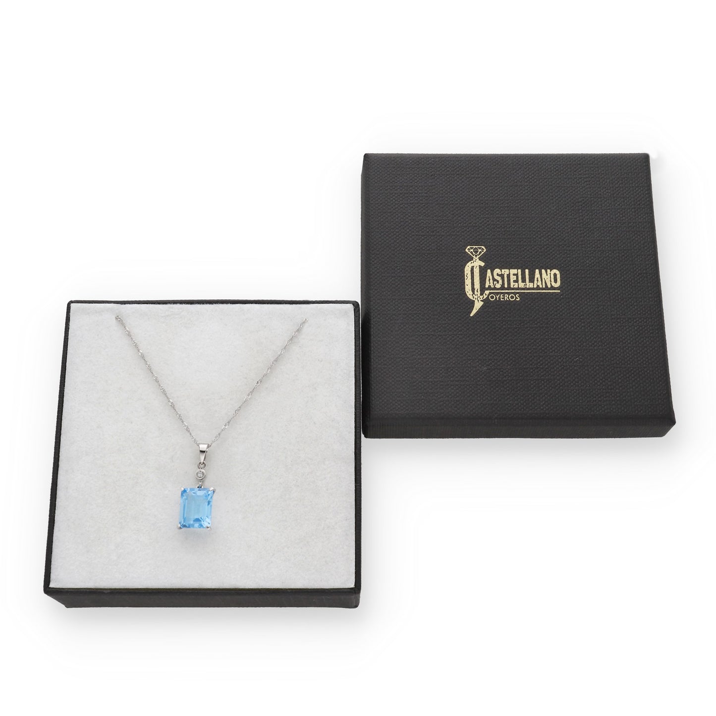 Collar con Colgante Blue Moon en Oro Blanco 18K con Diamante y Topacio Azul