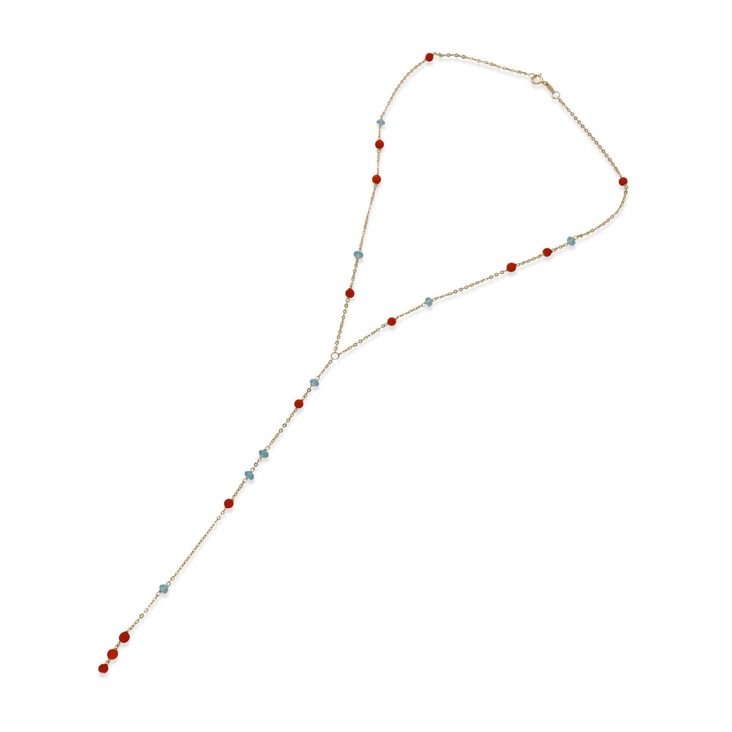 Gargantilla Nexus en Oro de Ley 18K con Cadena de Topacio Azul y Corales
