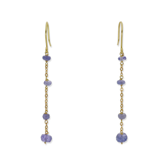 Pendientes Lilla en Oro de Ley 18K con Cadena de Tanzanitas