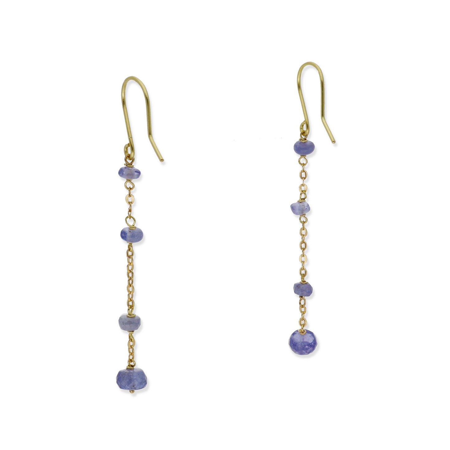 Pendientes Lilla en Oro de Ley 18K con Cadena de Tanzanitas