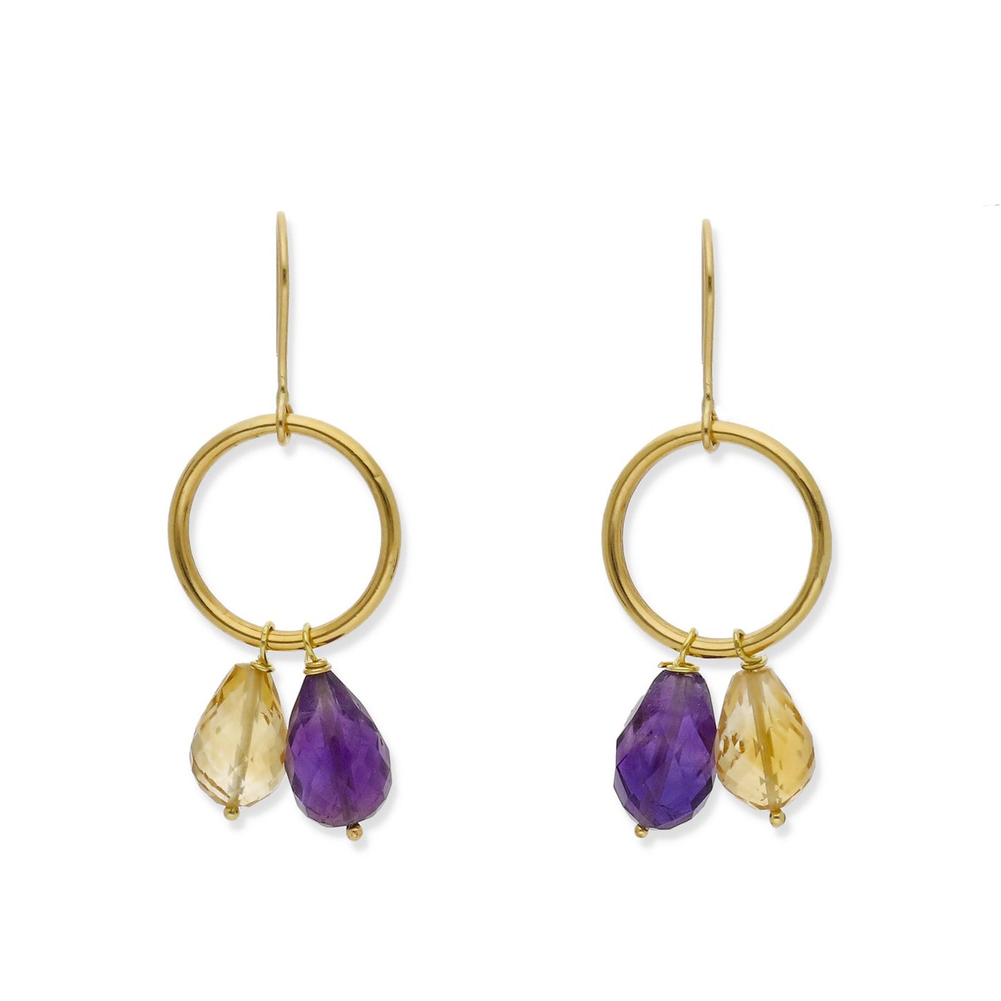 Pendientes de Aro Lacus en Oro de 18K con Cuarzo Citrino y Amatista