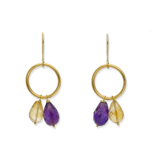 Pendientes de Aro Lacus en Oro de 18K con Cuarzo Citrino y Amatista