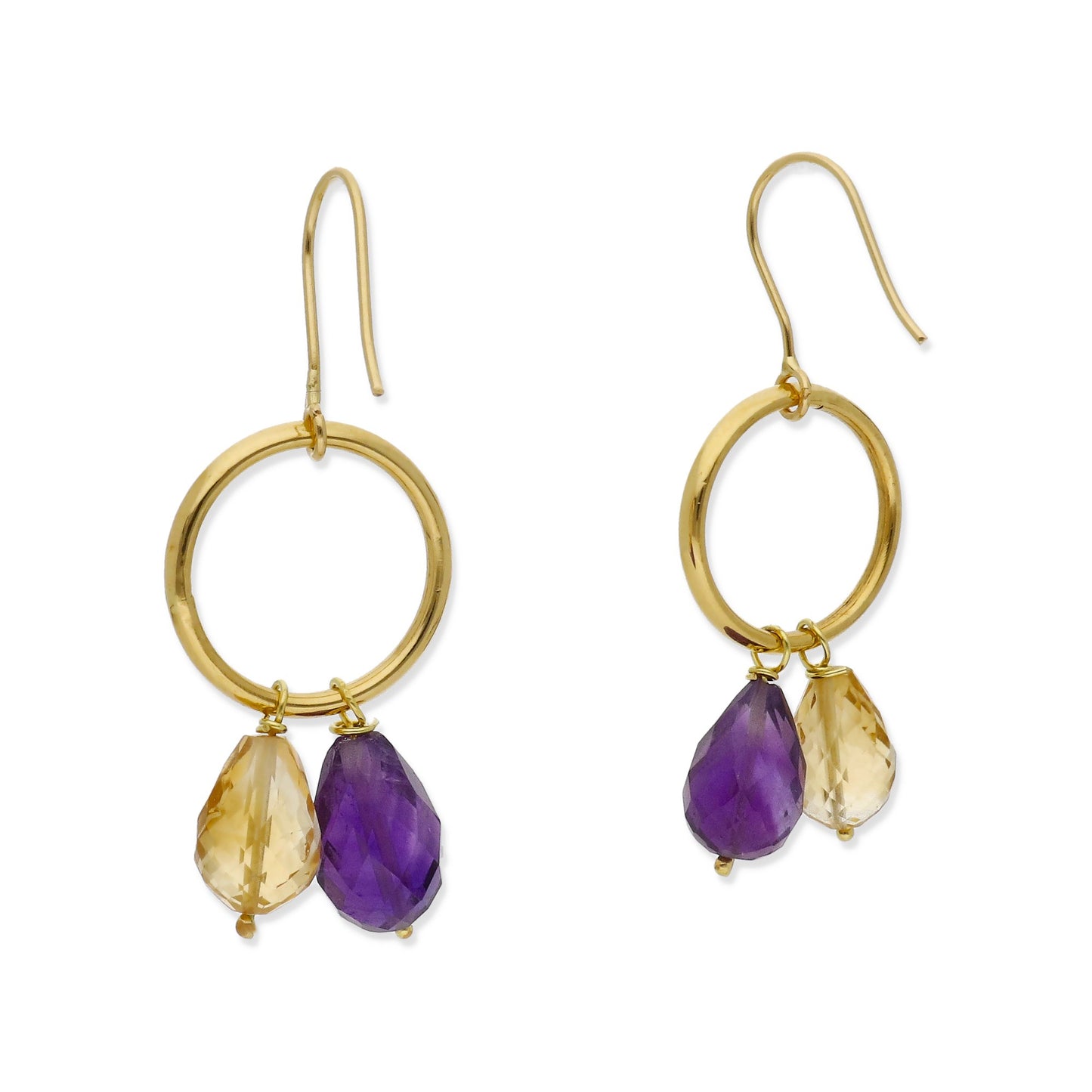 Pendientes de Aro Lacus en Oro de 18K con Cuarzo Citrino y Amatista