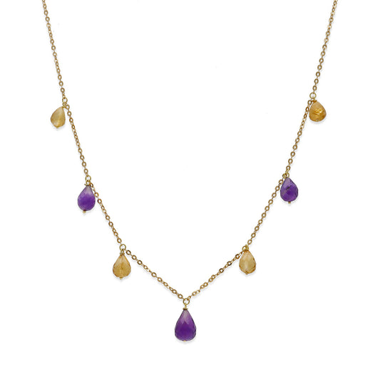 Gargantilla Lacus en Oro de 18K con Cuarzo Citrino y Amatista