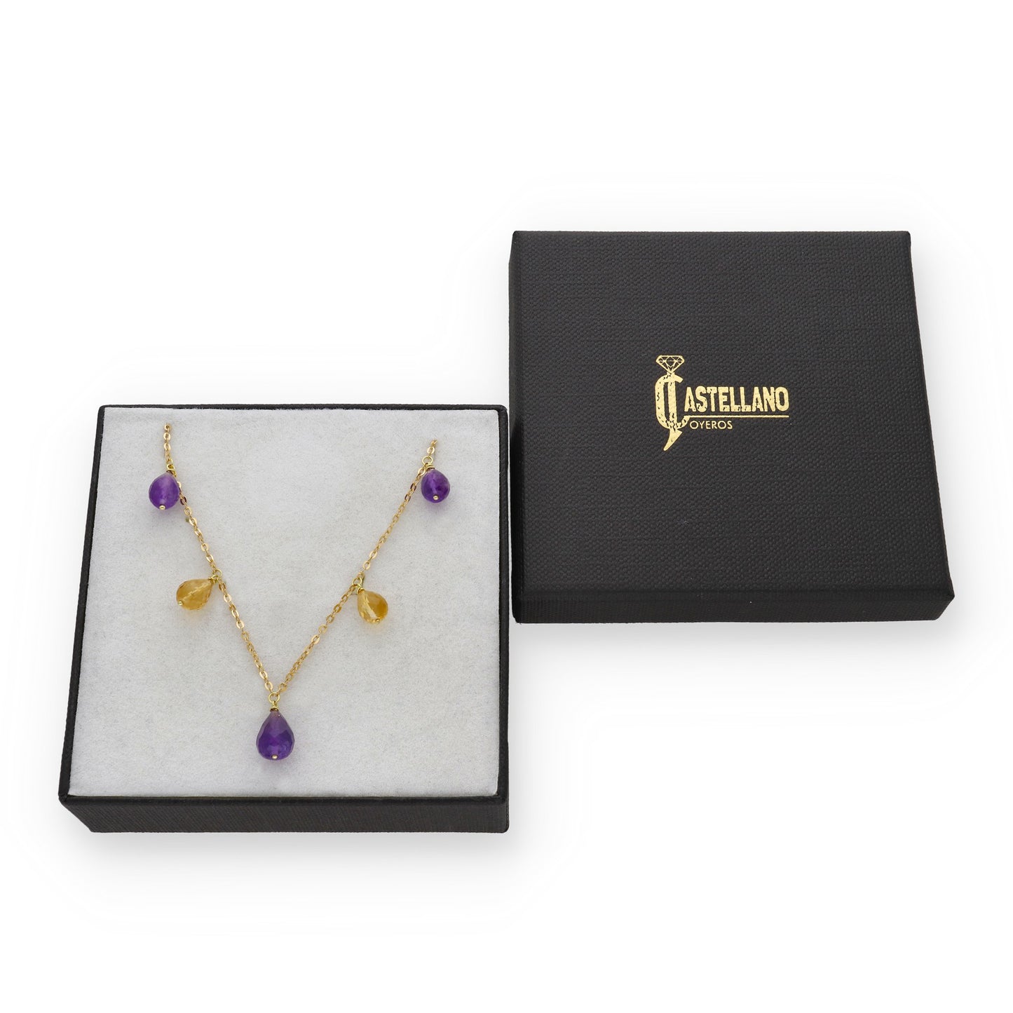 Gargantilla Lacus en Oro de 18K con Cuarzo Citrino y Amatista