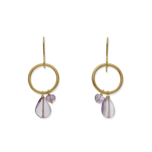 Pendientes Boreal en Oro de Ley 18K con Aro y Amatistas