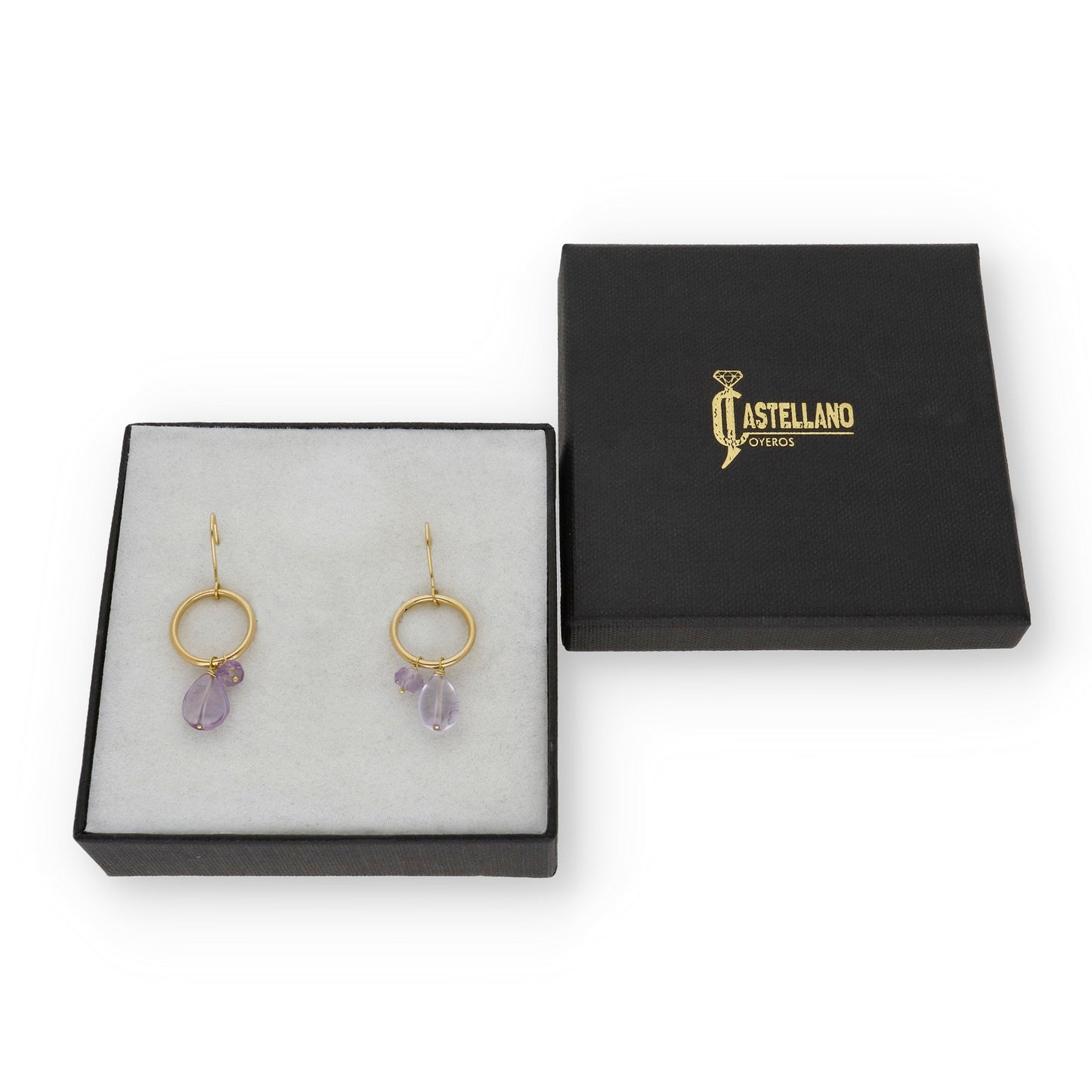 Pendientes Boreal en Oro de Ley 18K con Aro y Amatistas