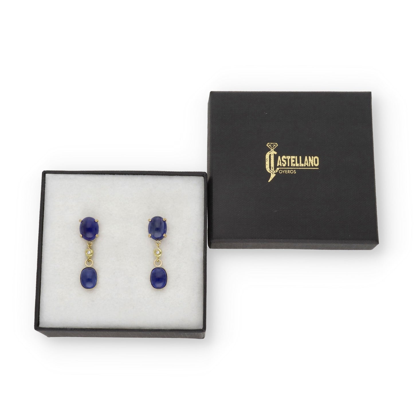 Pendientes Moana en Oro 18K con Diamante y Zafiros Ovales