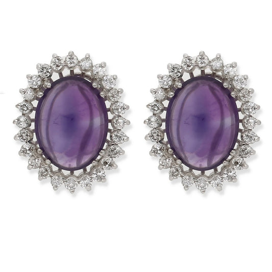 Pendientes Delia en Oro Blanco 18k con Amatistas Centrales y Diamantes