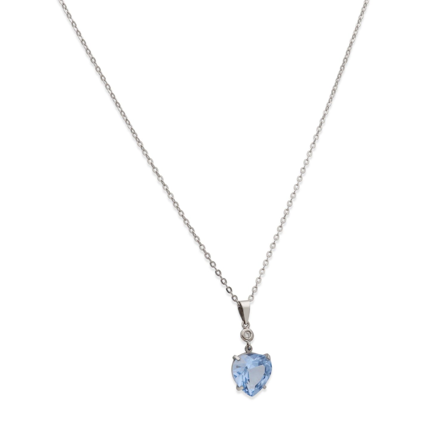 Collar con Colgante de Corazón en Oro Blanco 18K con Diamante y Topacio Azul