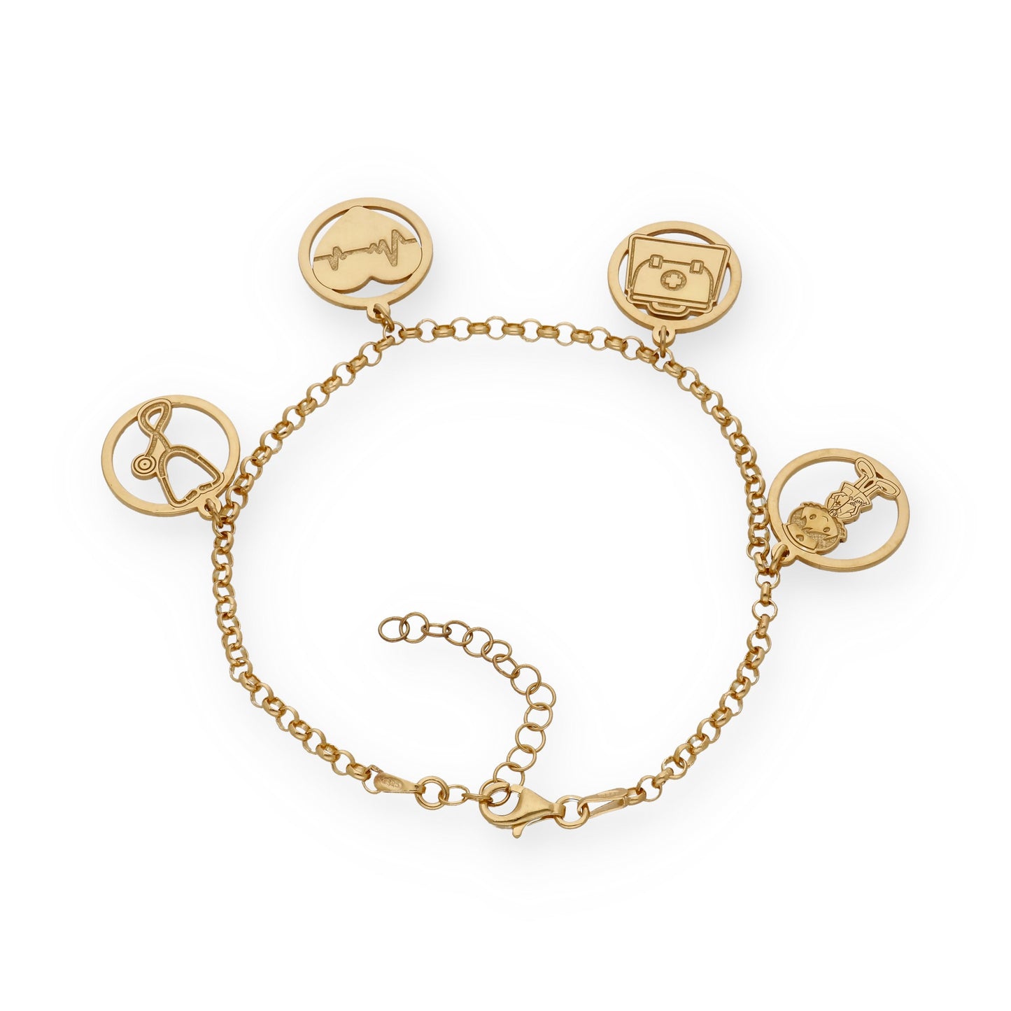 Pulsera Charms de Médico en Plata Bañada en Oro 18K