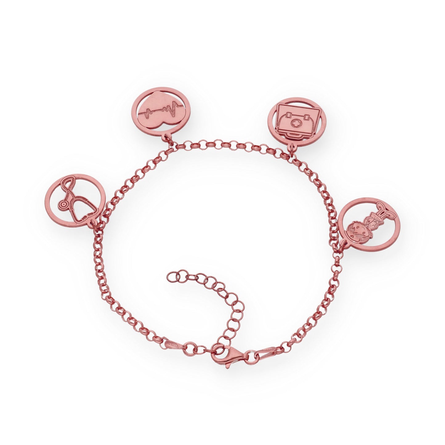 Pulsera Charms de Médico en Plata Bañada en Oro Rosa 18K