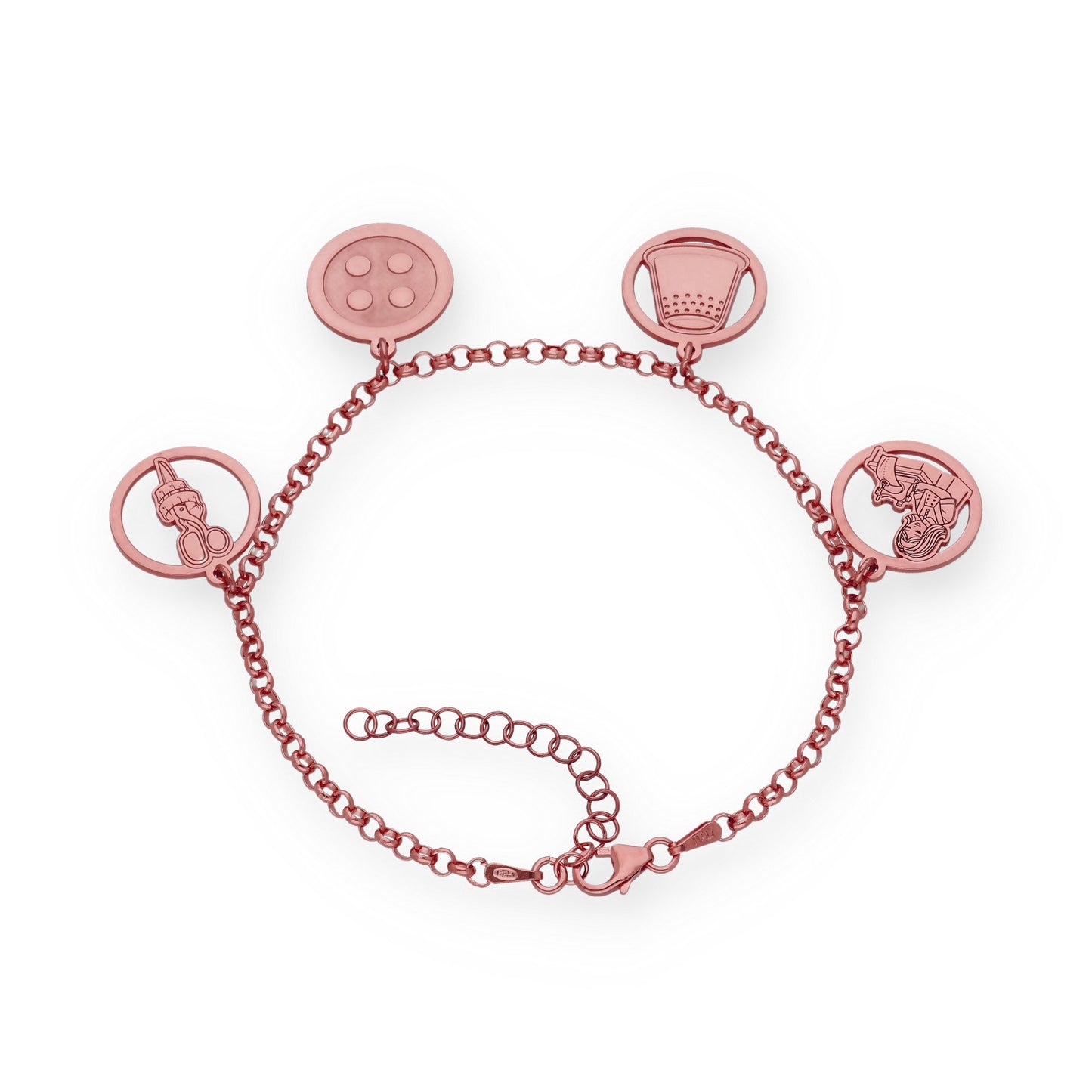 Pulsera Charms de Modista en Plata Bañada en Oro Rosa 18K