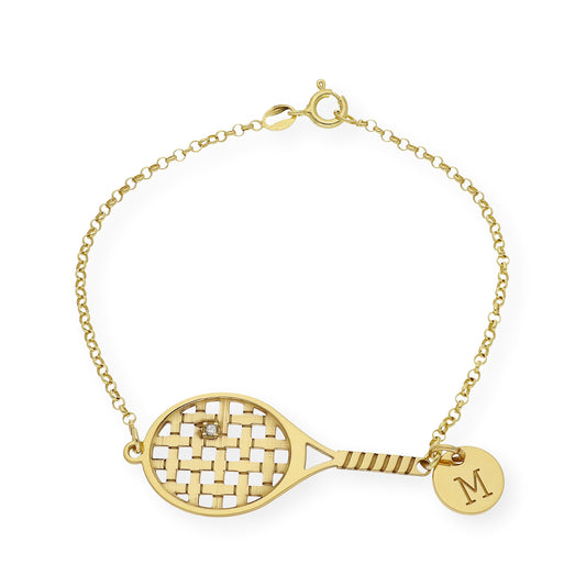 Pulsera Raqueta de Tenis con Circonita en Plata de Ley 925 Bañada en Oro de 18K