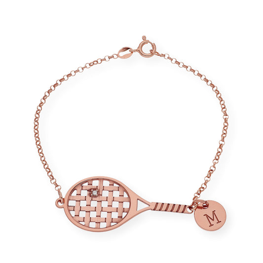 Pulsera Raqueta de Tenis con Circonita en Plata de Ley 925 Bañada en Oro Rosa de 18K