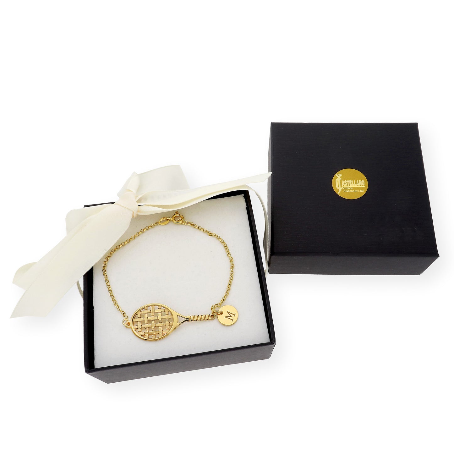 Pulsera Raqueta de Tenis en Plata de Ley 925 Bañada en Oro de 18K