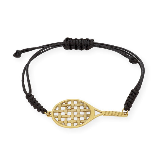 Pulsera Macramé Raqueta de Tenis con Circonita en Plata de Ley 925 Bañada en Oro de 18K