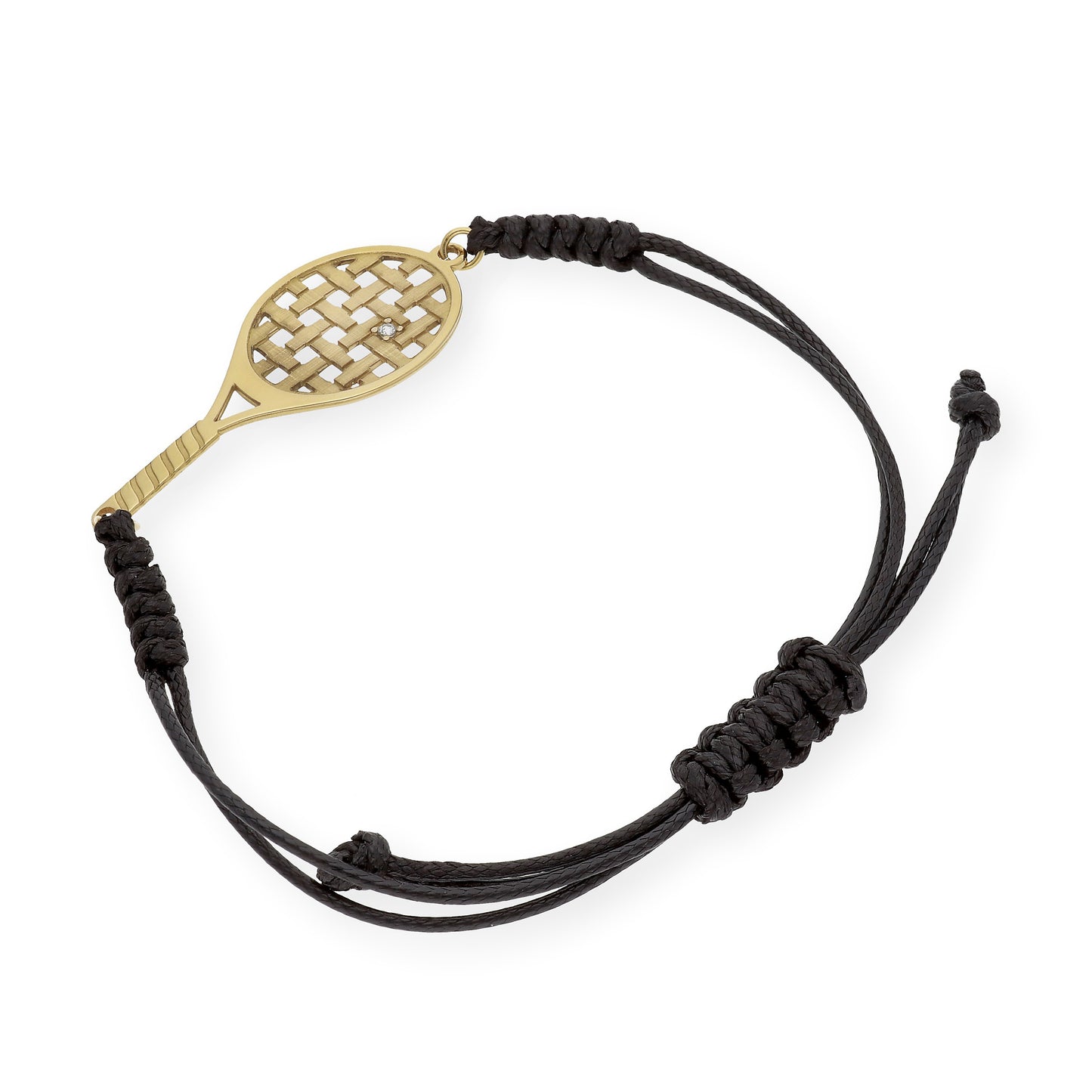 Pulsera Macramé Raqueta de Tenis con Circonita en Plata de Ley 925 Bañada en Oro de 18K