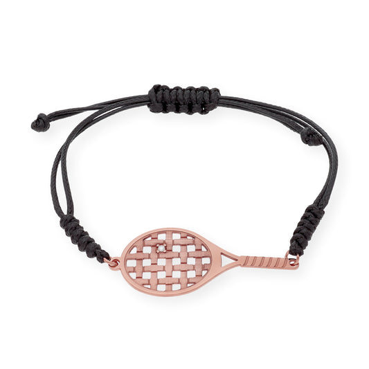 Pulsera Macramé Raqueta de Tenis con Circonita en Plata de Ley 925 Bañada en Oro Rosa de 18K