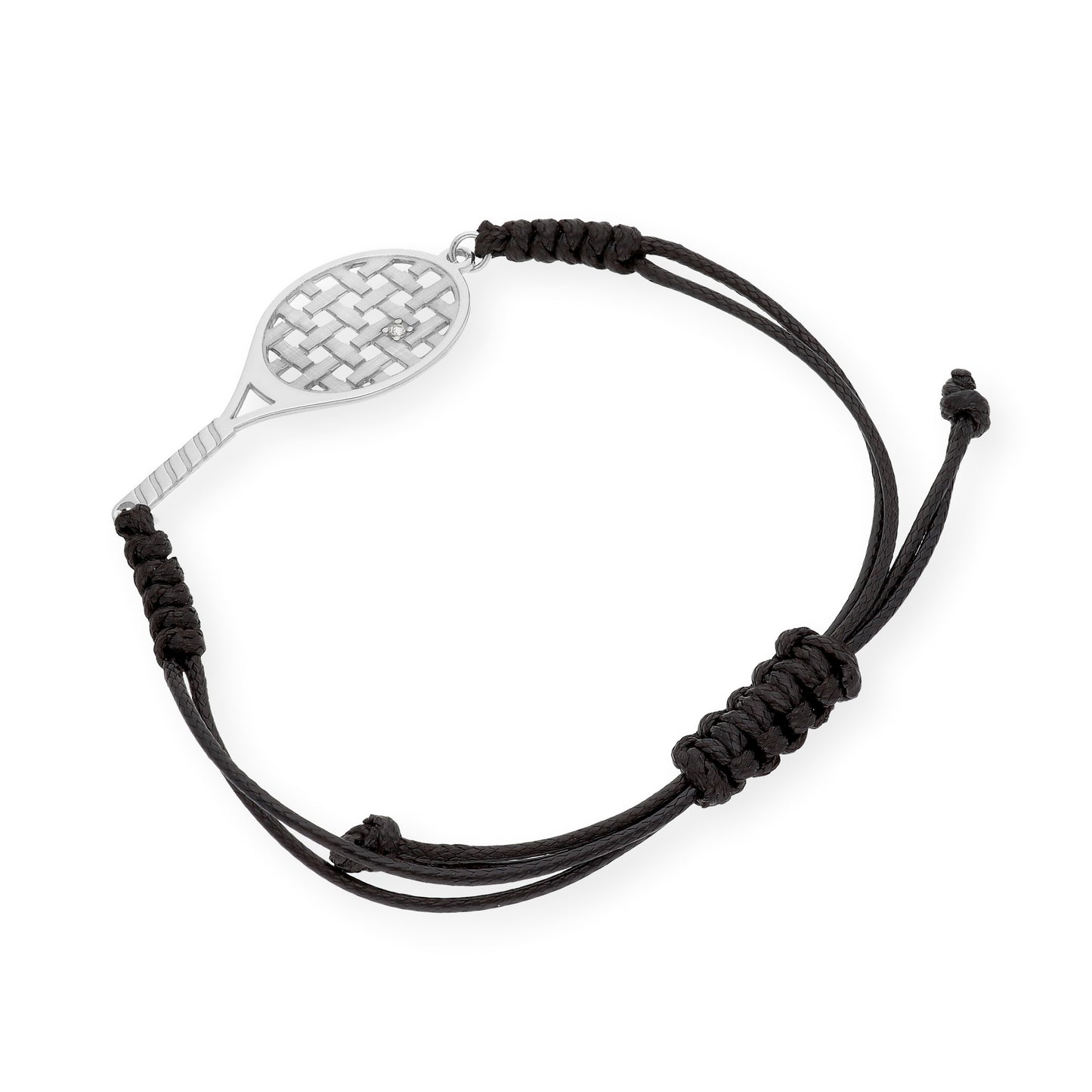 Pulsera Macramé Raqueta de Tenis con Circonita en Plata de Ley 925