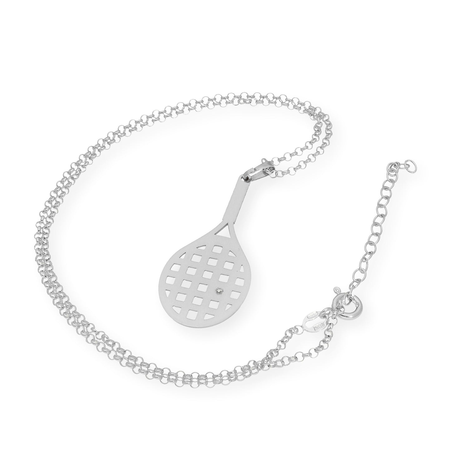 Collar con Colgante Raqueta de Tenis con Circonita en Plata de Ley 925