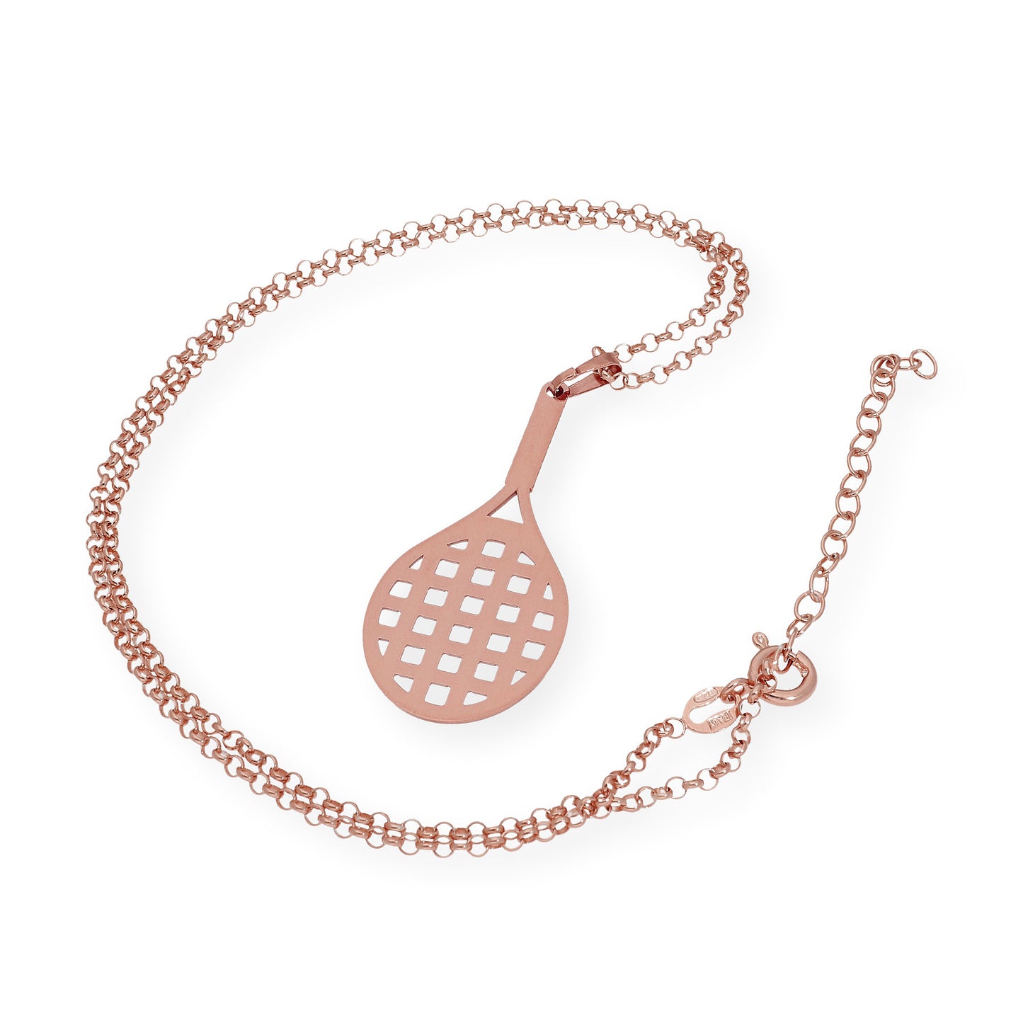 Collar con Colgante Raqueta de Tenis en Plata de Ley 925 Bañada en Oro Rosa de 18K