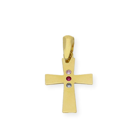 Colgante Cruz con Circonita de Color Oro 18K