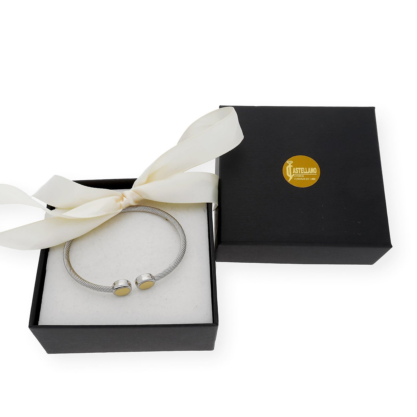 Pulsera Rigida Acero 2 Circulos en Oro de ley 18k