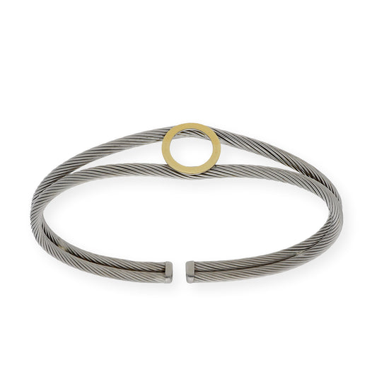 Pulsera Rígida en Acero con Circulo de Oro de ley 18k