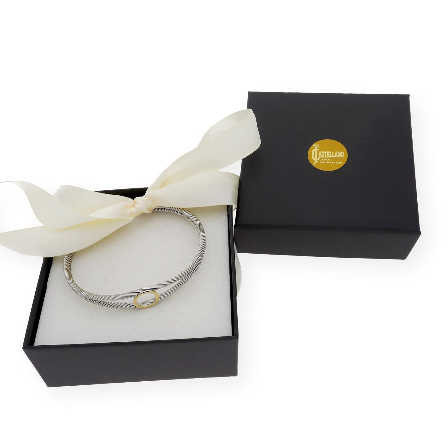 Pulsera Rígida en Acero con Circulo de Oro de ley 18k