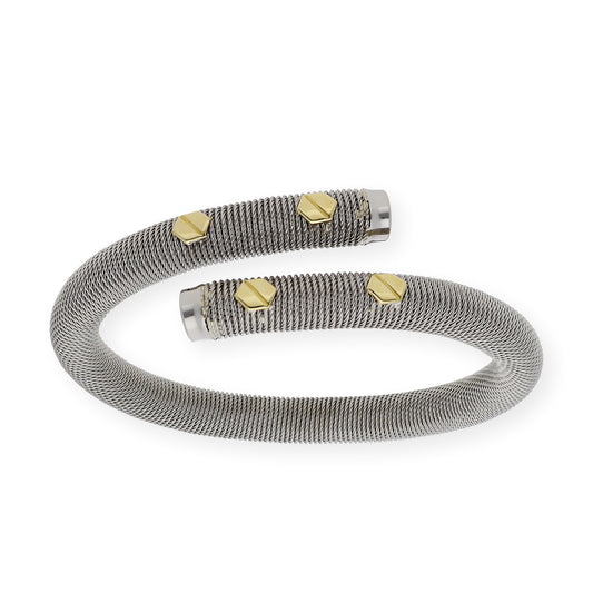 Pulsera Rígida en Acero con Tornillos en Oro de ley 18k
