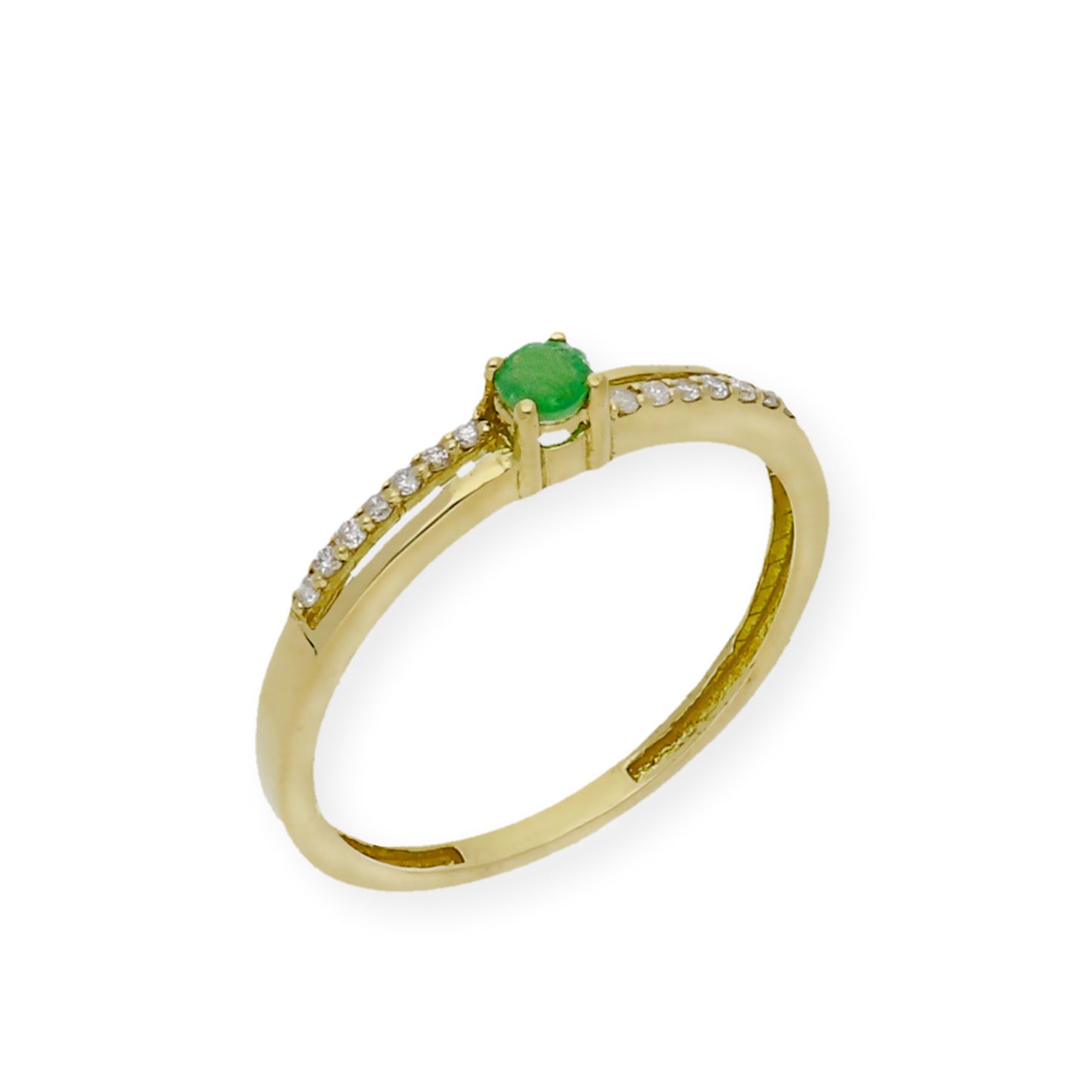 Anillo Corona en Oro 18k con Diamantes y Esmeralda