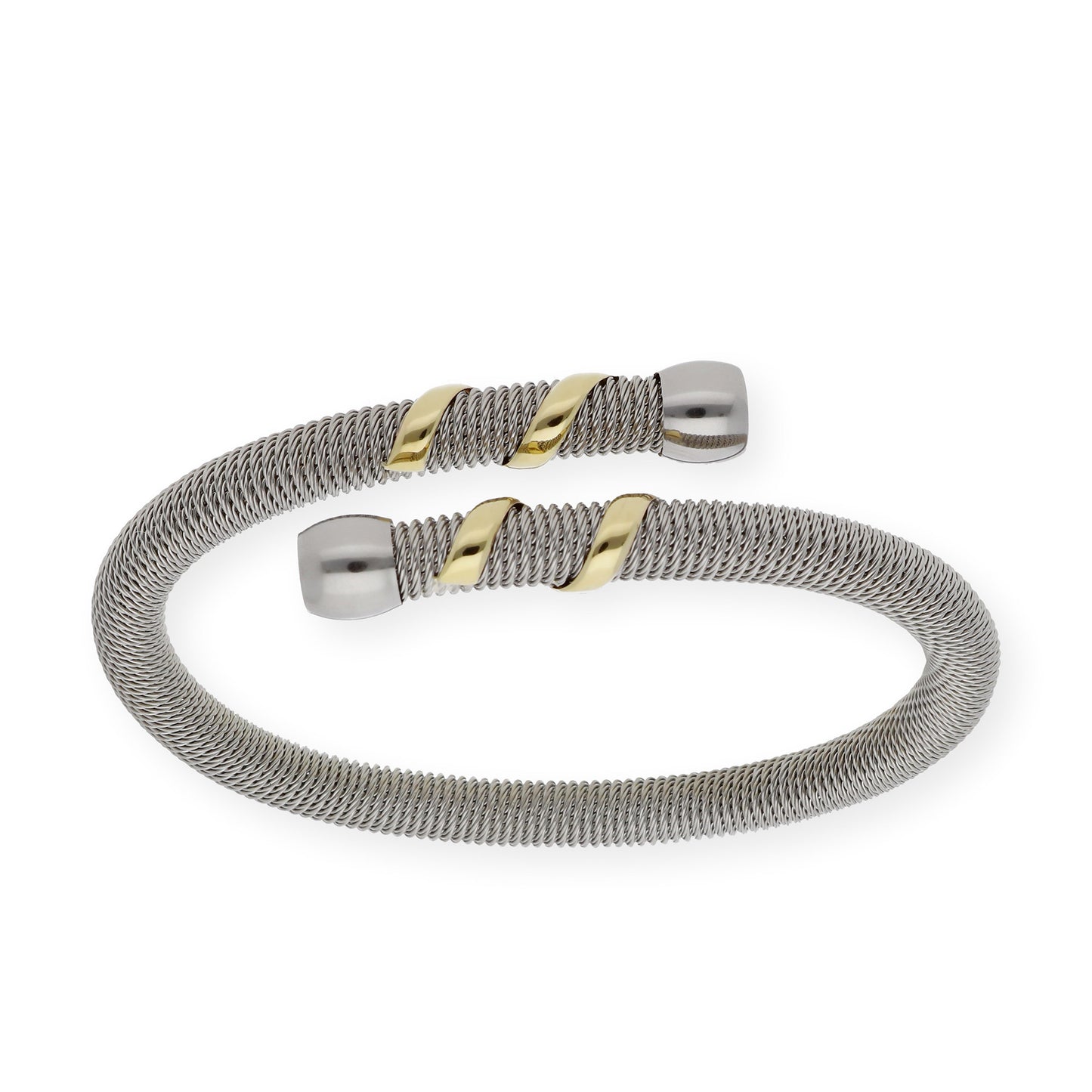 Pulsera Rígida en Acero con Espiral Entrelaza en Oro de ley 18k