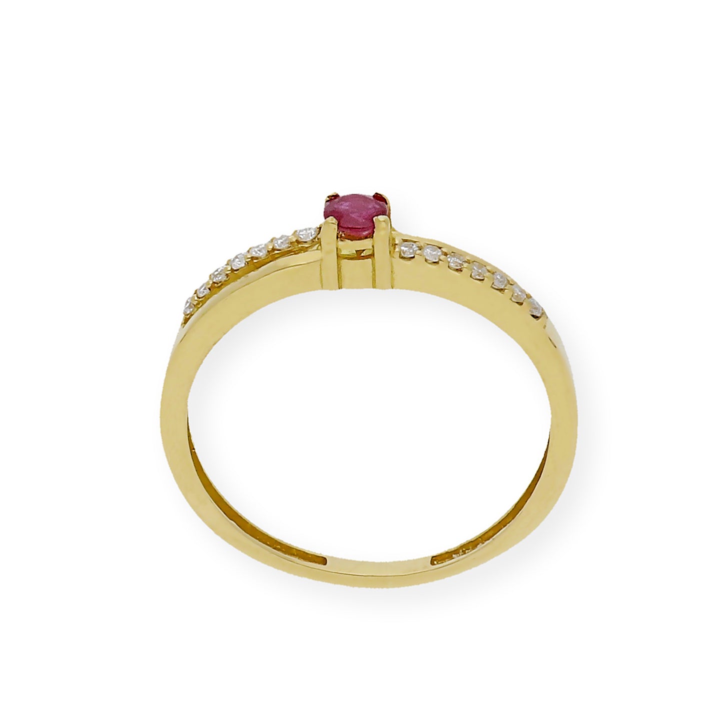 Anillo Corona en Oro 18k con Diamantes y Rubí