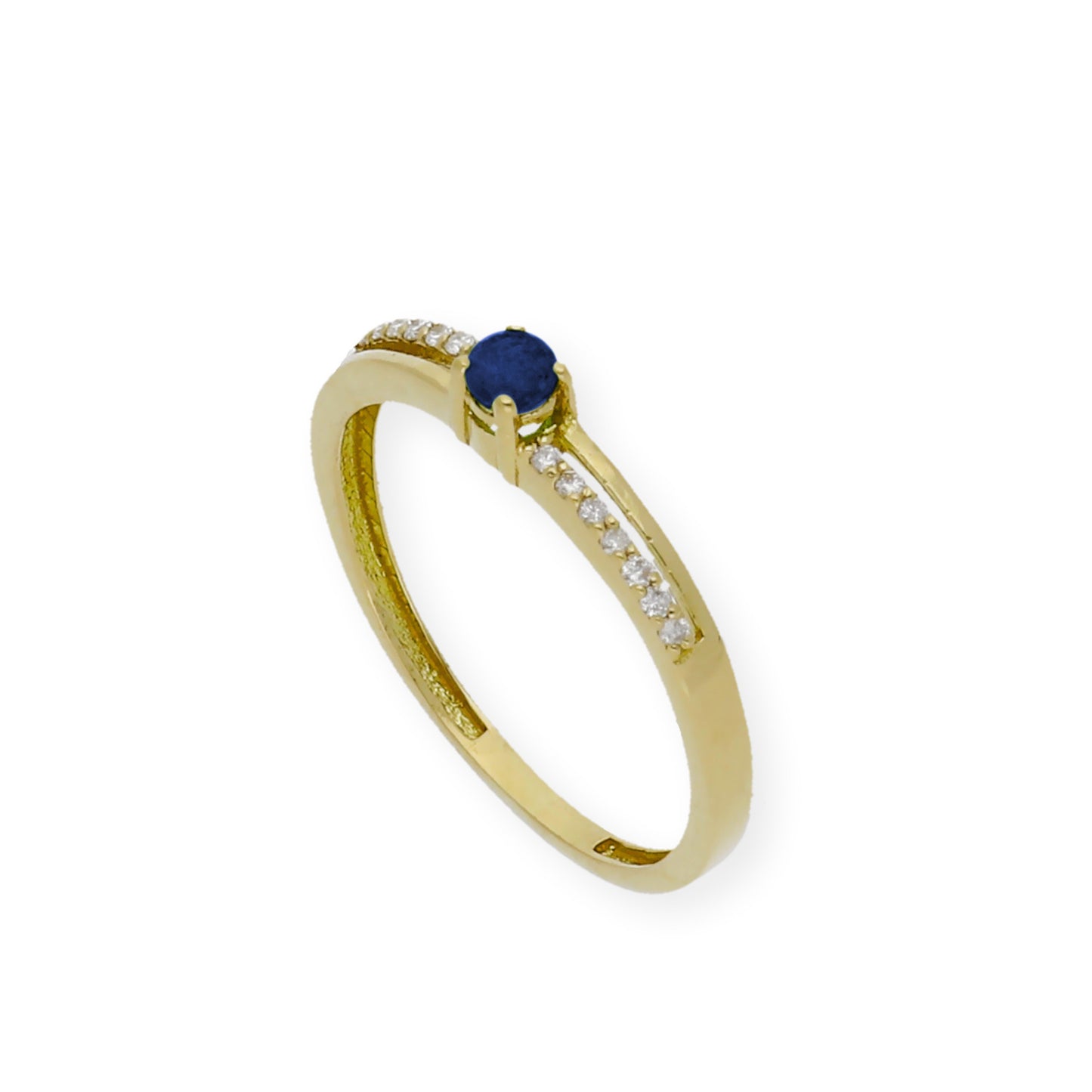 Anillo Corona en Oro 18k con Diamantes y Zafiro