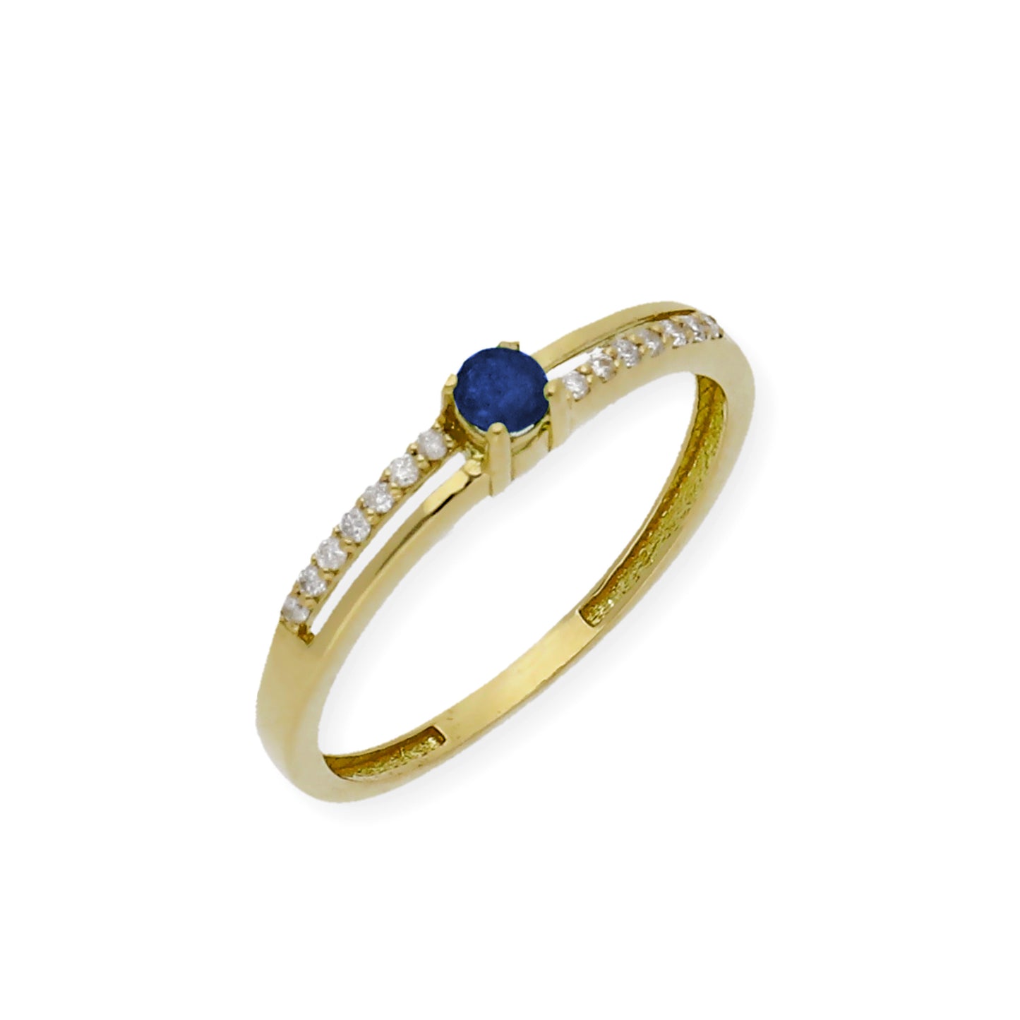 Anillo Corona en Oro 18k con Diamantes y Zafiro