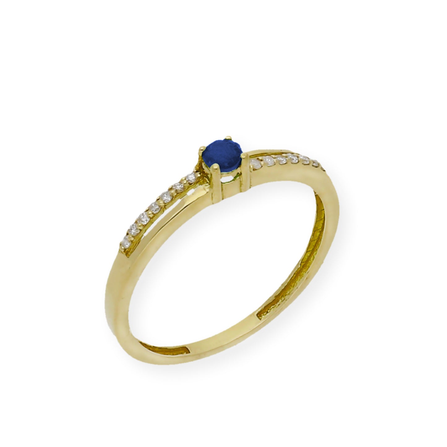 Anillo Corona en Oro 18k con Diamantes y Zafiro