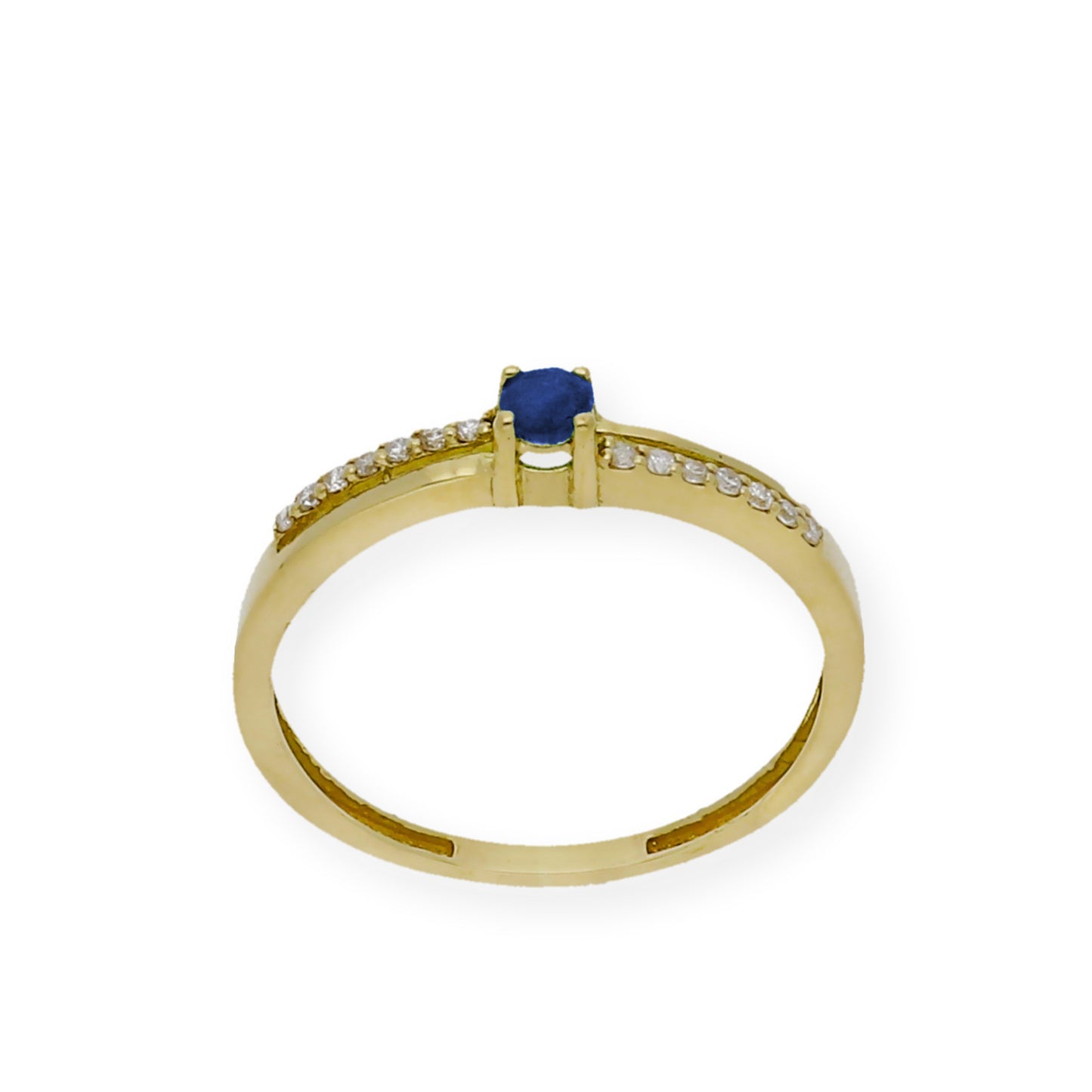 Anillo Corona en Oro 18k con Diamantes y Zafiro