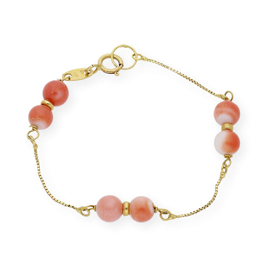 Pulsera de bebé en oro 18k con corales naturales