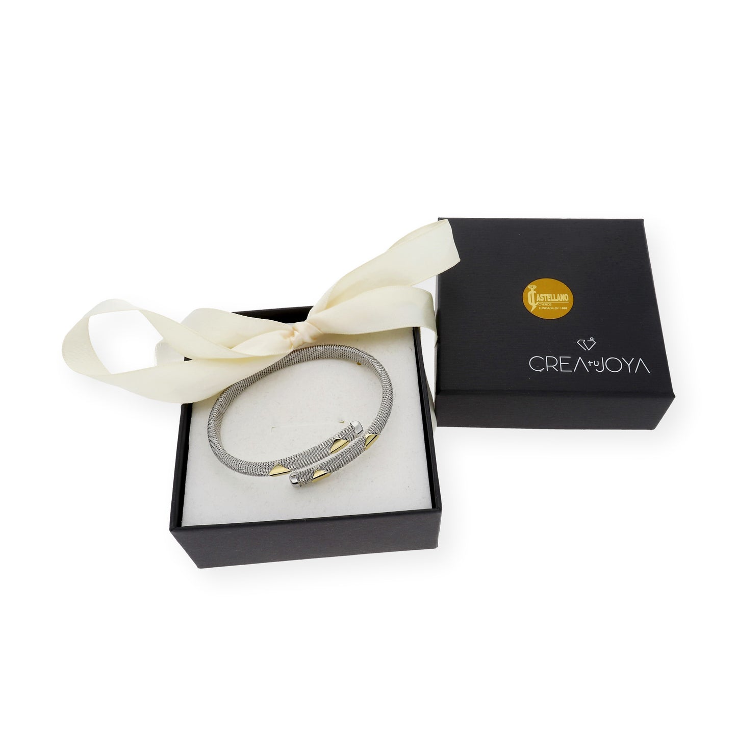 Pulsera Rígida en Acero con Chapas en Oro de ley 18k