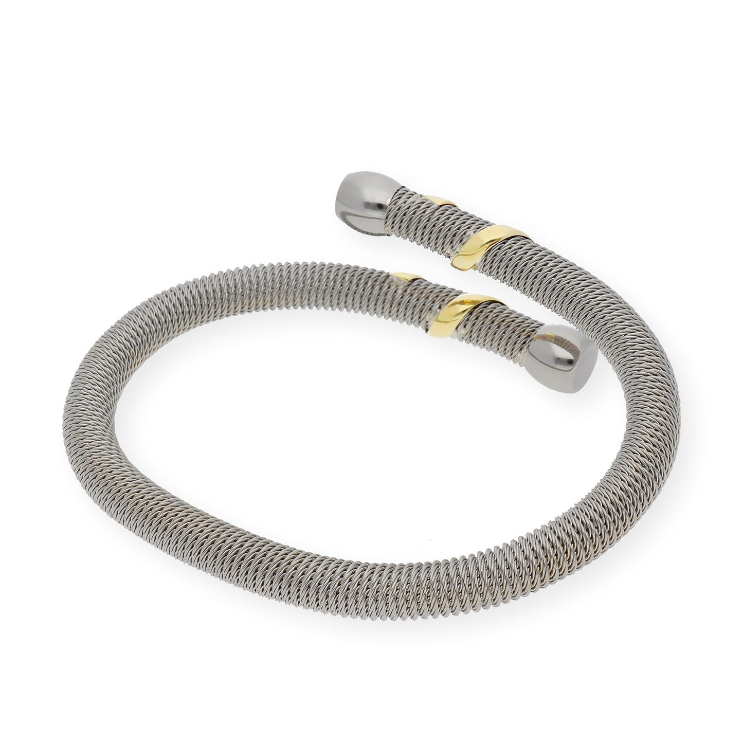 Pulsera Rígida en Acero Entrelazada con Espiral en Oro de ley 18k