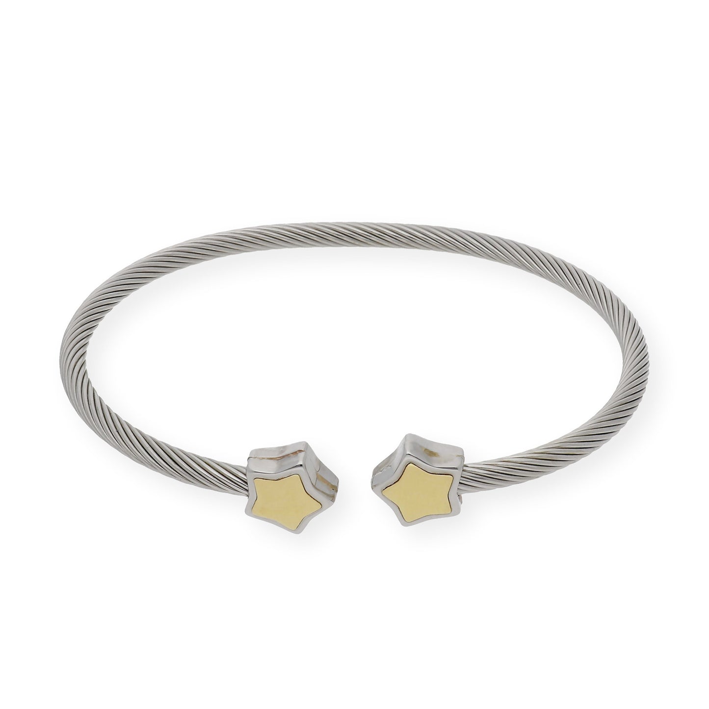 Pulsera Rigida en Acero con dos Estrellas en Oro de ley 18k